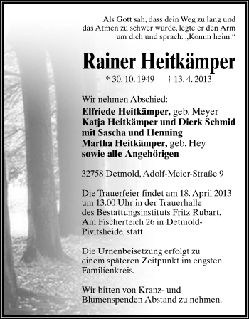 Anzeige  Rainer Heitkämper  Lippische Landes-Zeitung