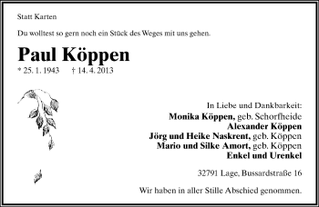 Anzeige  Paul Köppen  Lippische Landes-Zeitung