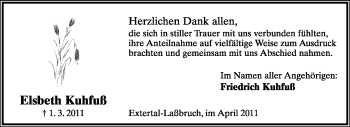 Anzeige  Elsbeth Kuhfuß  Lippische Landes-Zeitung