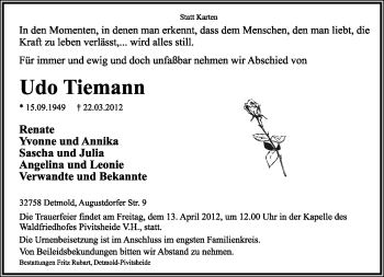 Anzeige  Udo Tiemann  Lippische Landes-Zeitung
