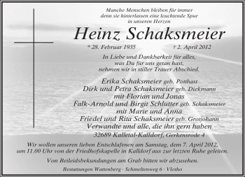 Anzeige  Heinz Schaksmeier  Lippische Landes-Zeitung