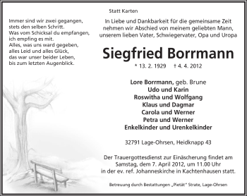 Anzeige  Siegfried Borrmann  Lippische Landes-Zeitung