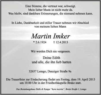 Anzeige  Martin Imker  Lippische Landes-Zeitung