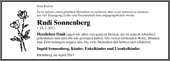 Anzeige  Rudi Sonnenberg  Lippische Landes-Zeitung