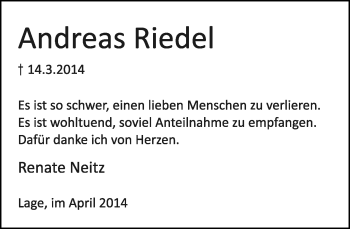 Anzeige  Andreas Riedel  Lippische Landes-Zeitung