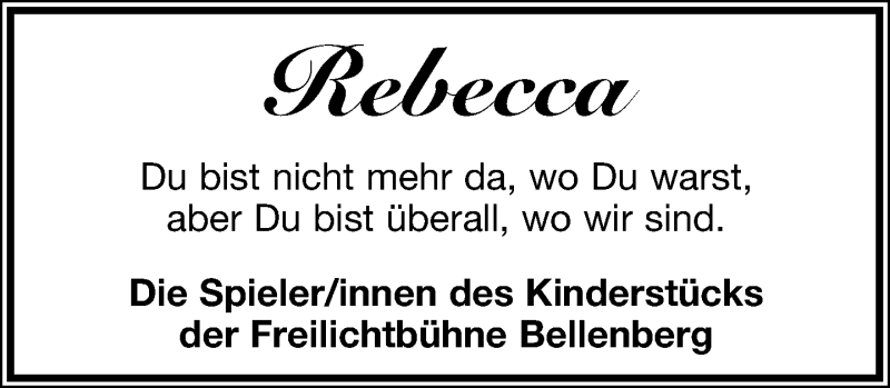  Traueranzeige für Rebecca Klatt vom 18.04.2013 aus Lippische Landes-Zeitung