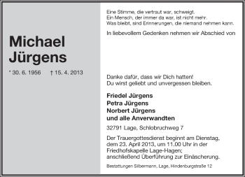 Anzeige  Michael Jürgens  Lippische Landes-Zeitung