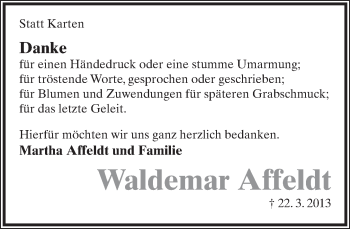 Anzeige  Waldemar Affeldt  Lippische Landes-Zeitung