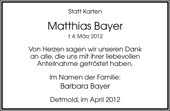 Anzeige  Matthias Bayer  Lippische Landes-Zeitung