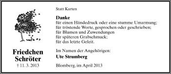 Anzeige  Friedchen Schröter  Lippische Landes-Zeitung