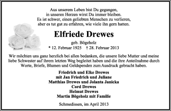 Anzeige  Elfriede Drewes  Lippische Landes-Zeitung