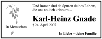 Anzeige  Karl-Heinz Gnade  Lippische Landes-Zeitung