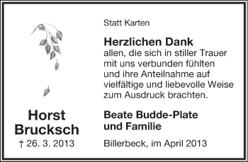 Anzeige  Horst Brucksch  Lippische Landes-Zeitung