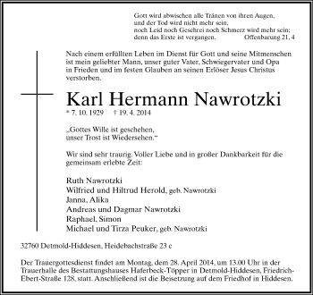 Anzeige  Karl Hermann Nawrotzki  Lippische Landes-Zeitung