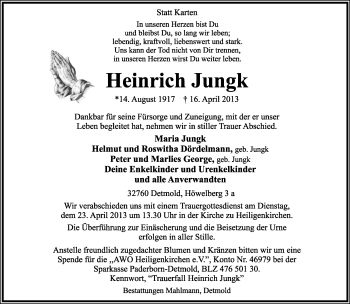 Anzeige  Heinrich Jungk  Lippische Landes-Zeitung