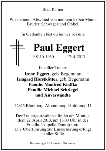 Anzeige  Paul Eggert  Lippische Landes-Zeitung