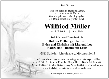 Anzeige  Wilfried Müller  Lippische Landes-Zeitung