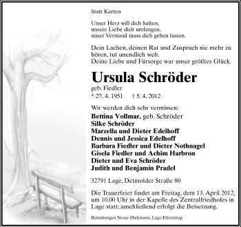 Anzeige  Ursula Schröder  Lippische Landes-Zeitung