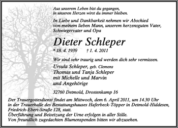 Anzeige  Dieter Schleper  Lippische Landes-Zeitung