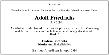 Anzeige  Adolf Friedrichs  Lippische Landes-Zeitung