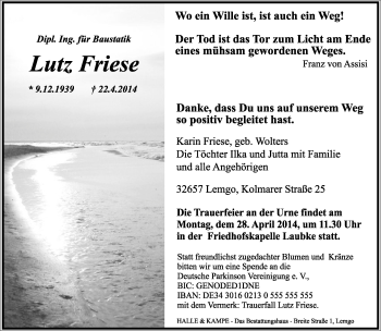 Anzeige  Lutz Friese  Lippische Landes-Zeitung