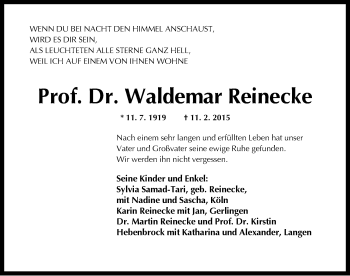 Anzeige  Waldemar Reinecke  Lippische Landes-Zeitung