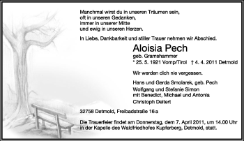 Anzeige  Aloisia Pech  Lippische Landes-Zeitung