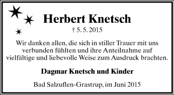 Anzeige  Herbert Knetsch  Lippische Landes-Zeitung