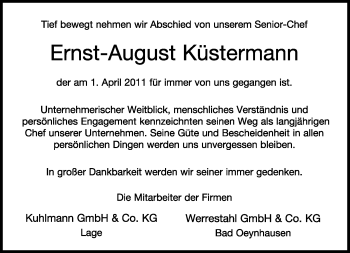 Anzeige  Ernst-August Küstermann  Lippische Landes-Zeitung