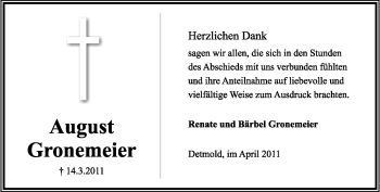 Anzeige  August Gronemeier  Lippische Landes-Zeitung