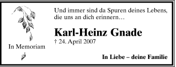 Anzeige  Karl-Heinz Gnade  Lippische Landes-Zeitung