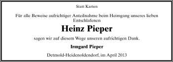 Anzeige  Heinz Pieper  Lippische Landes-Zeitung