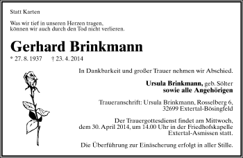 Anzeige  Gerhard Brinkmann  Lippische Landes-Zeitung