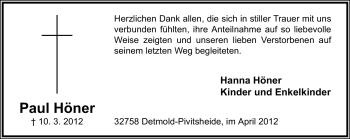 Anzeige  Paul Höner  Lippische Landes-Zeitung