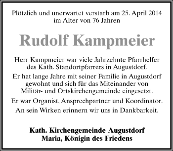 Anzeige  Rudolf Kampmeier  Lippische Landes-Zeitung