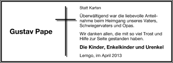 Anzeige  Gustav Pape  Lippische Landes-Zeitung