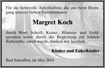 Anzeige  Margret Koch  Lippische Landes-Zeitung