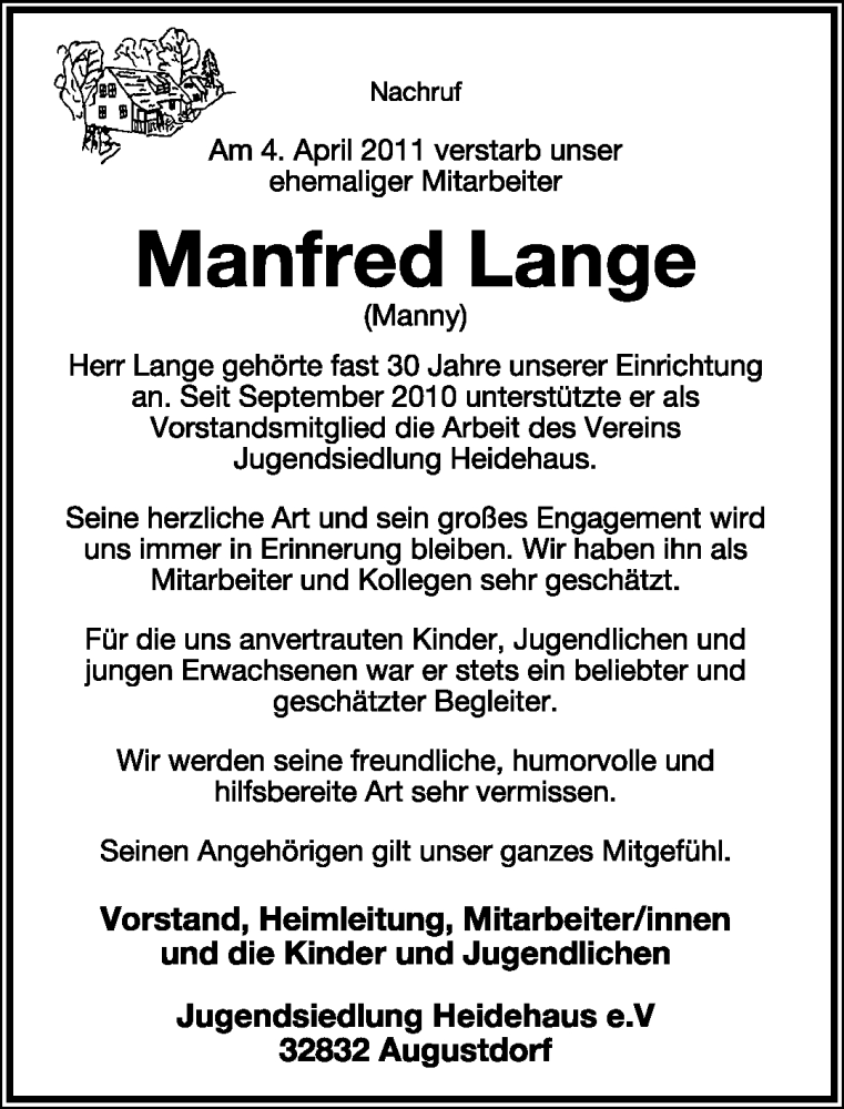  Traueranzeige für Manfred Lange vom 07.04.2011 aus Lippische Landes-Zeitung