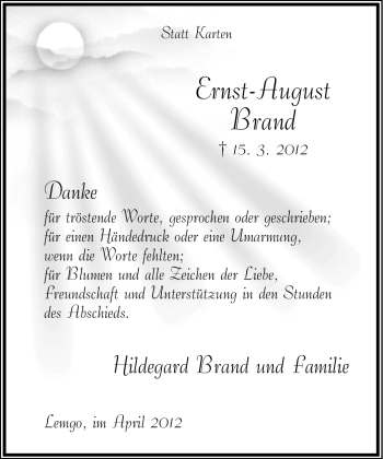 Anzeige  Ernst-August Brand  Lippische Landes-Zeitung
