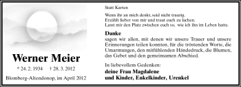 Anzeige  Werner Meier  Lippische Landes-Zeitung