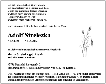 Anzeige  Adolf Strelezka  Lippische Landes-Zeitung