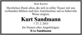 Anzeige  Kurt Sandmann  Lippische Landes-Zeitung