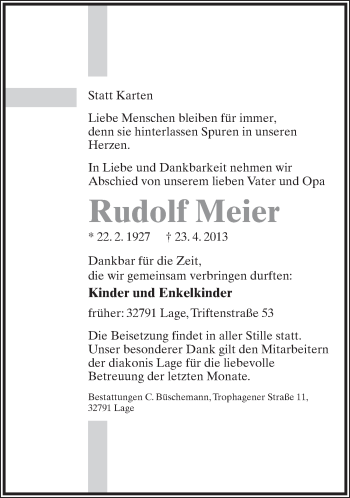 Anzeige  Rudolf Meier  Lippische Landes-Zeitung