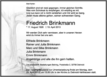 Anzeige  Friedrich Brinkmann  Lippische Landes-Zeitung