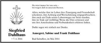 Anzeige  Siegfried Dahlhaus  Lippische Landes-Zeitung