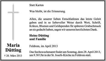Anzeige  Maria Dütting  Lippische Landes-Zeitung