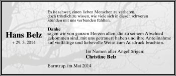 Anzeige  Hans Belz  Lippische Landes-Zeitung