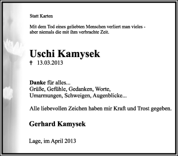 Anzeige  Uschi Kamysek  Lippische Landes-Zeitung