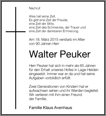 Anzeige  Walter Peuker  Lippische Landes-Zeitung
