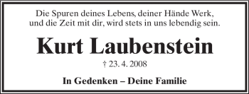 Anzeige  Kurt Laubenstein  Lippische Landes-Zeitung
